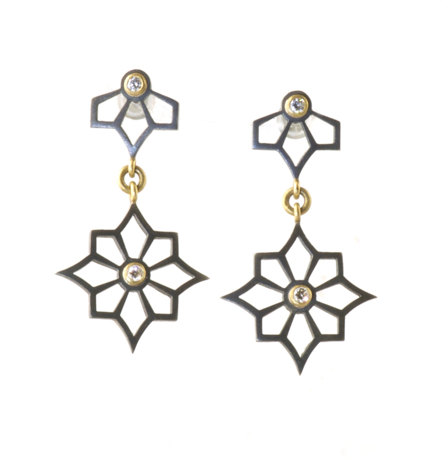 2 star Sterling Silver & 18k earrings with diamonds