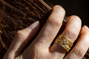 18K Flower Vine Ring with Diamonds (Size 8)