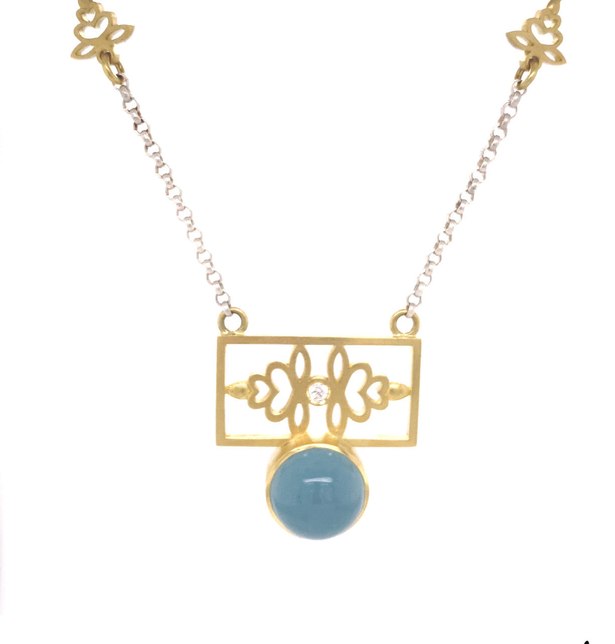 Aquamarine Necklace with blossom panel